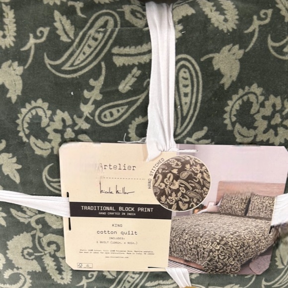 Nicole Miller Bedding Artelier Nicole Miller Green King Traditional Block Print Cotton Quilt